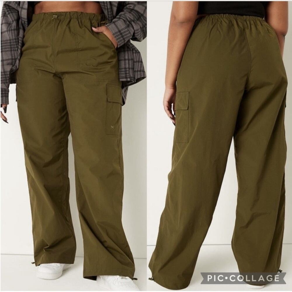 Victorias Secret Baggy Cargo Parachute Pants Olive Green Size Large